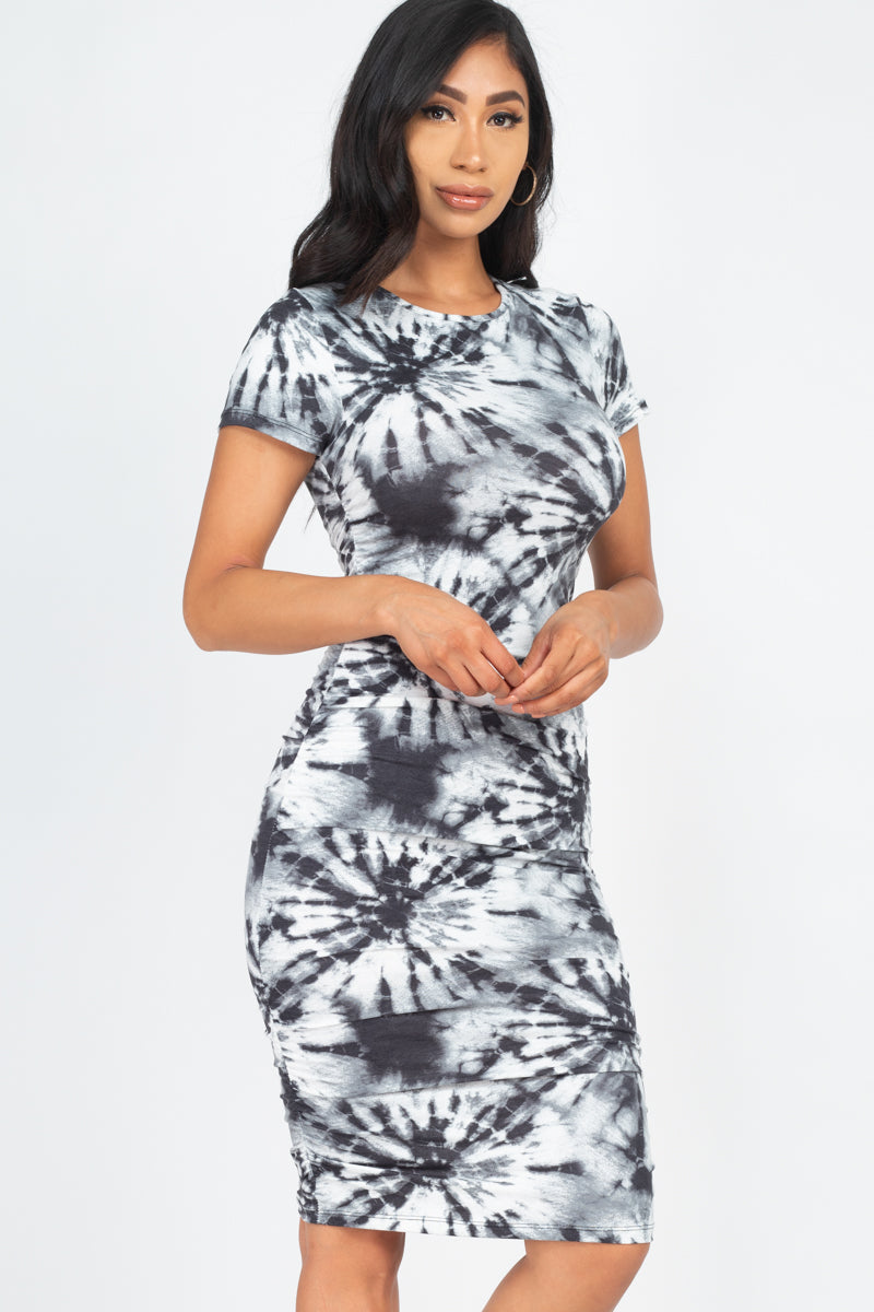 Ruched Tie-Dye Midi Dress - Wholesale Capella Apparel