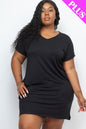 Plus Size Cap Sleeve Pocket Mini Dress - Capella Apparel Wholesale