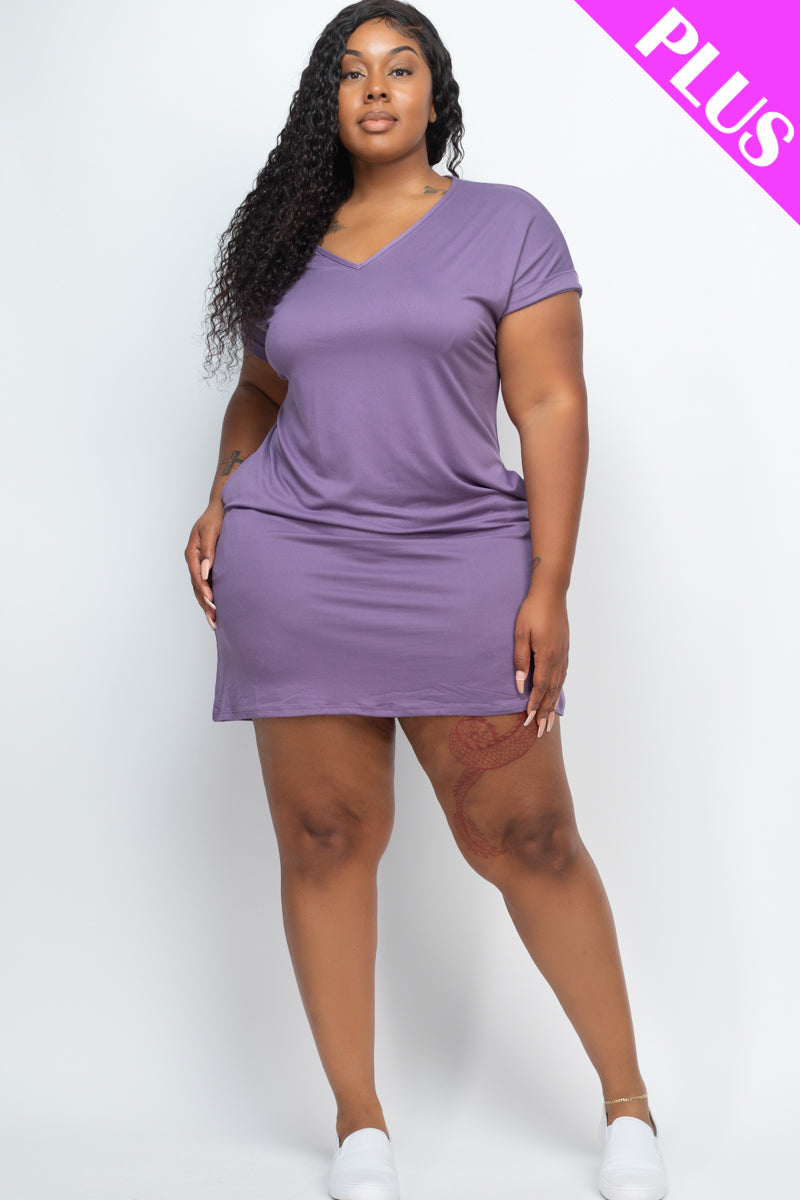 Plus Size Cap Sleeve Pocket Mini Dress - Capella Apparel Wholesale