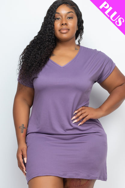 Plus Size Cap Sleeve Pocket Mini Dress - Capella Apparel Wholesale