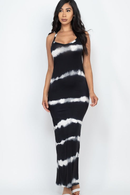 Stripe Tie-Dye Printed Maxi Dress PRINT 206 BLACK 2S-2M-2L