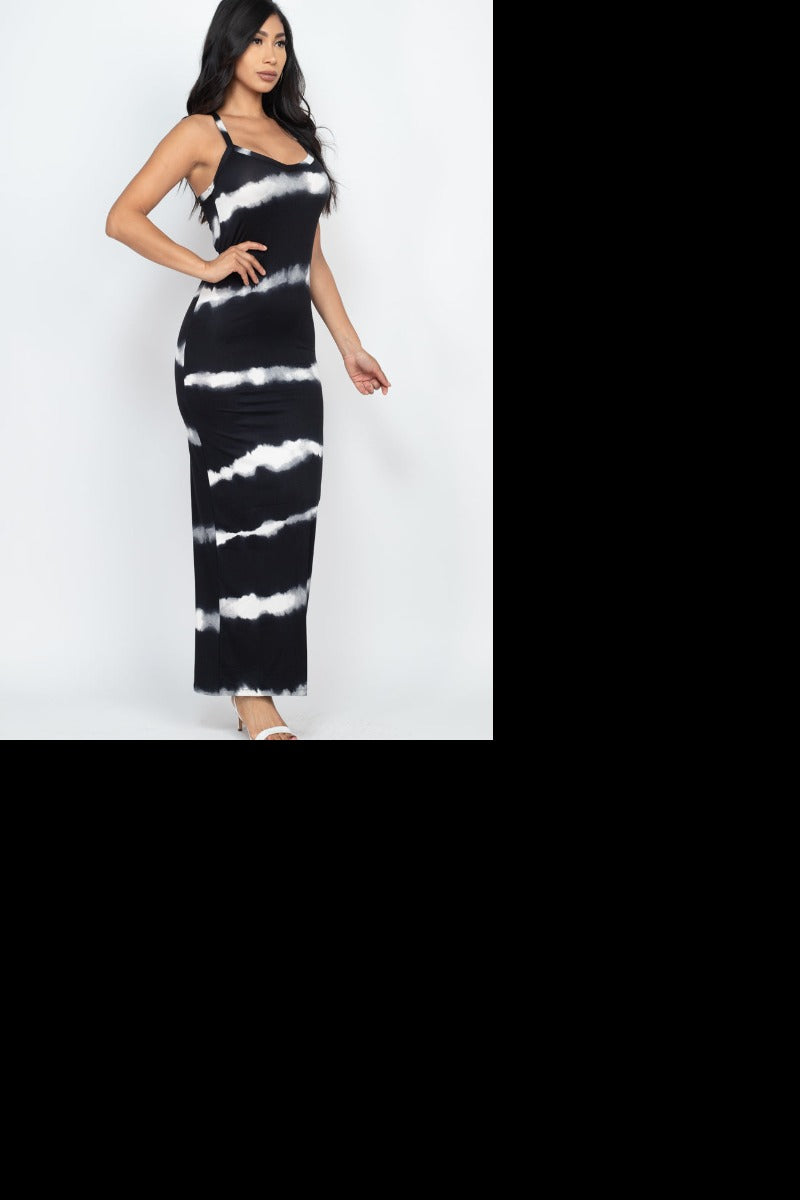 Stripe Tie-Dye Printed Maxi Dress - Wholesale Capella Apparel