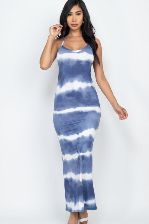 Stripe Tie-Dye Printed Maxi Dress - Wholesale Capella Apparel