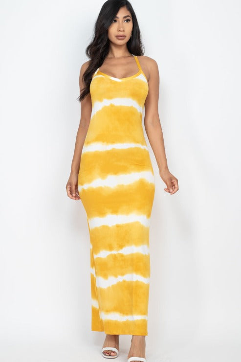 Stripe Tie-Dye Printed Maxi Dress - Wholesale Capella Apparel