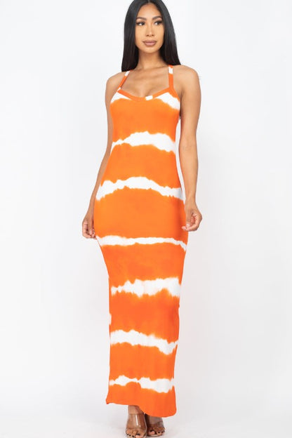 Stripe Tie-Dye Printed Maxi Dress - Wholesale Capella Apparel