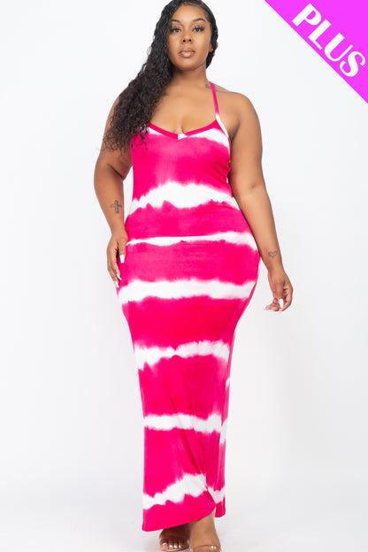 Plus Size Stripe Tie-Dye Printed Maxi Dress - Wholesale Capella Apparel