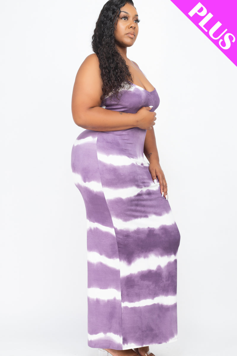 Plus Size Stripe Tie-Dye Printed Maxi Dress - Wholesale Capella Apparel