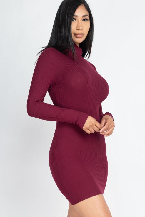 Ribbed Mock Neck Bodycon Mini Dress - Capella Apparel Wholesale