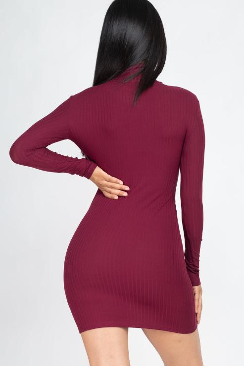 Ribbed Mock Neck Bodycon Mini Dress - Capella Apparel Wholesale