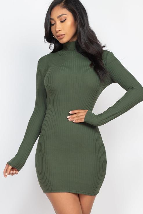 Ribbed Mock Neck Bodycon Mini Dress - Capella Apparel Wholesale