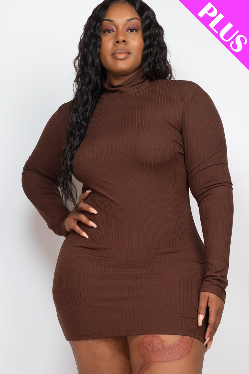 Plus Size Ribbed Long Sleeve Mock neck Mini Bodycon dress (CAPELLA) - Capella Apparel