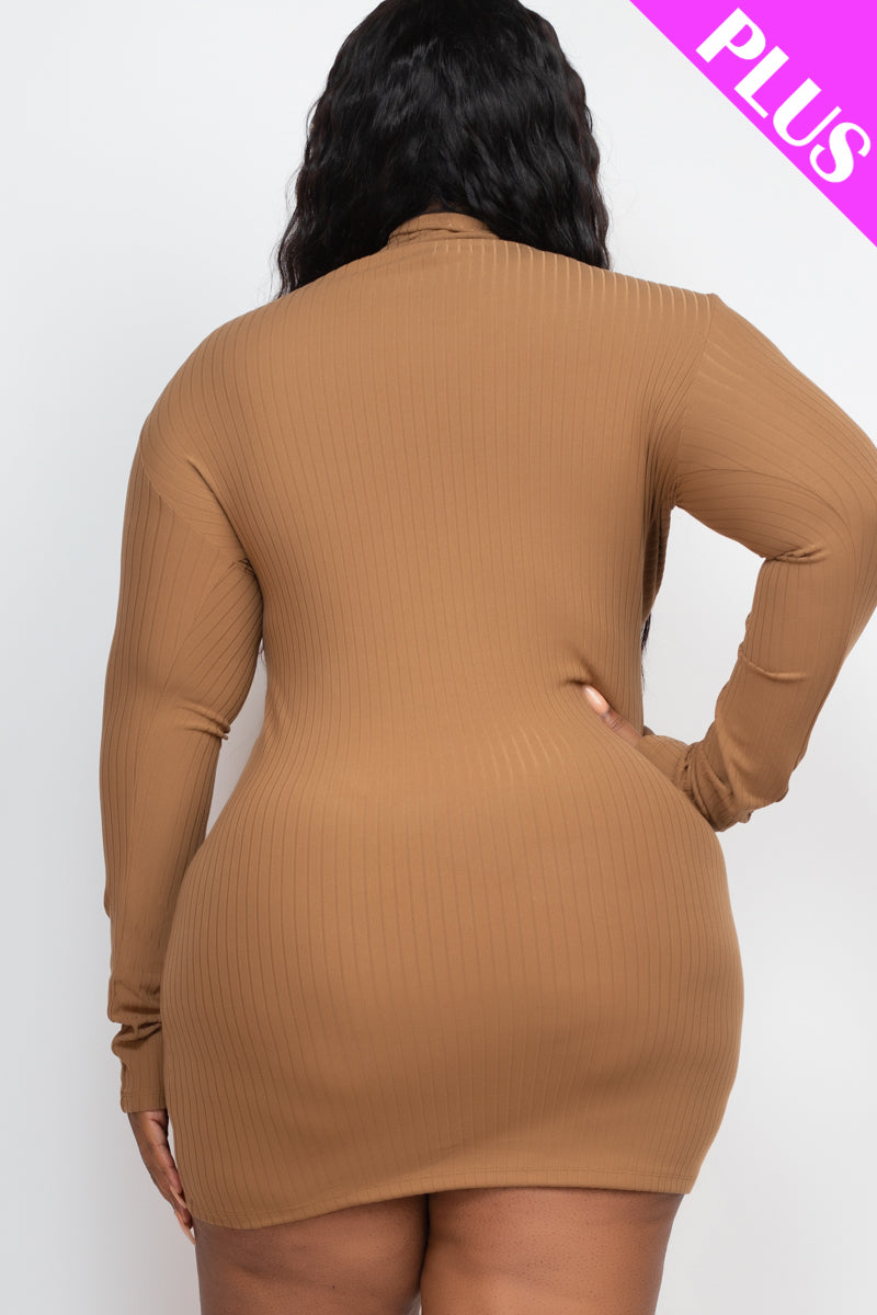 Plus Size Ribbed Long Sleeve Mock neck Mini Bodycon Dress Wholesale Capella Apparel Plus Size Ribbed Long Sleeve Mock neck Mini Bodycon Dress Wholesale Capella Apparel