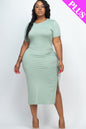 Plus Size Drawstring Ruched Side Split Hem Midi Dress (CAPELLA) - Capella Apparel