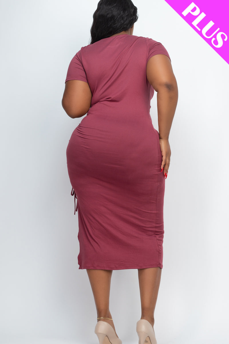 plus black puff sleeve ruched side split midi dress Women's Puff Sleeve Dress, Ruched Tie Squares Neck Maxi Dress Elegant off Shoulder Split Long Dresses Black XL
