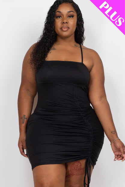 Plus Size Ruched Drawstring Mini Dress - Capella Apparel