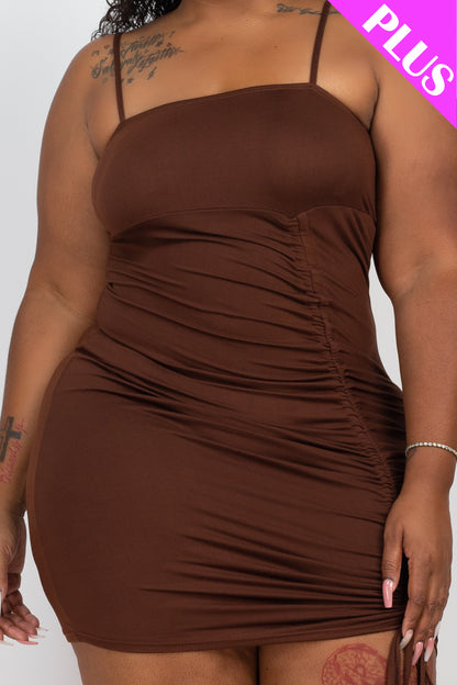 Plus Size Ruched Drawstring Mini Dress - Capella Apparel