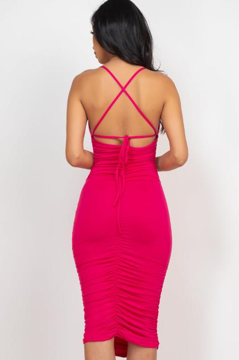 Ruched Crisscross Back Midi Dress - Wholesale Capella Apparel