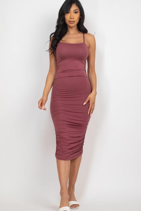 Ruched Crisscross Back Midi Dress - Wholesale Capella Apparel