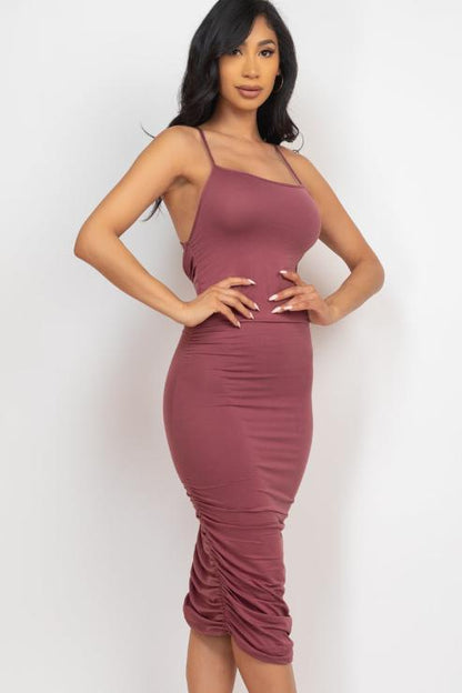 Ruched Crisscross Back Midi Dress - Wholesale Capella Apparel