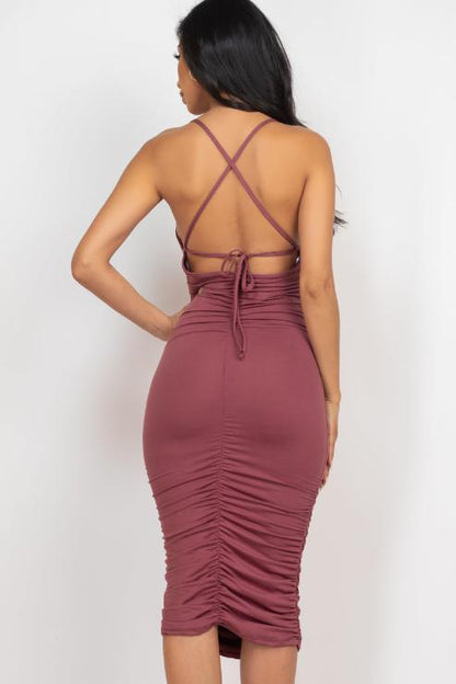 Ruched Crisscross Back Midi Dress - Wholesale Capella Apparel