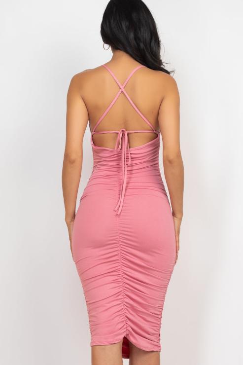 Ruched Crisscross Back Midi Dress - Wholesale Capella Apparel