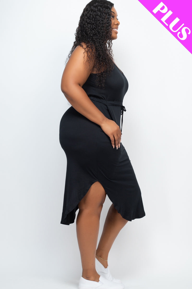 Plus Size Drawstring Sleeveless Midi Dress - Capella Apparel Wholesale