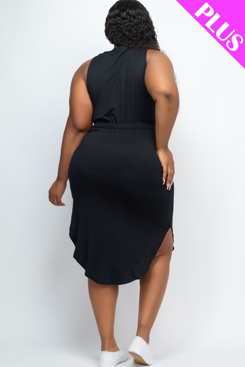 Plus Size Drawstring Sleeveless Midi Dress - Capella Apparel Wholesale