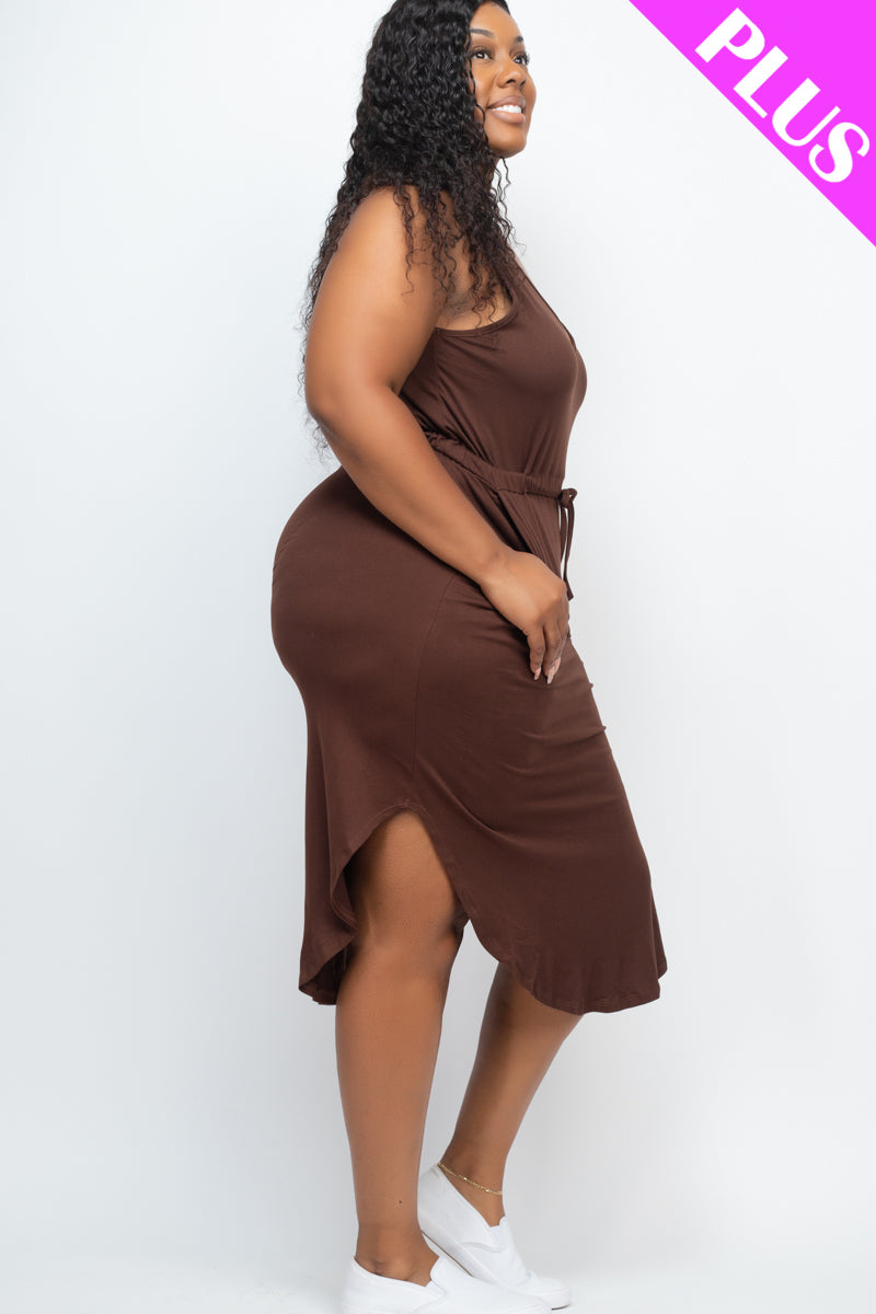 Plus Size Drawstring Sleeveless Midi Dress - Capella Apparel Wholesale