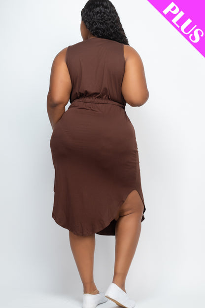 Plus Size Drawstring Sleeveless Midi Dress - Capella Apparel Wholesale