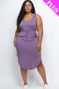 Plus Size Drawstring Sleeveless Midi Dress - Capella Apparel Wholesale