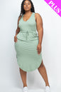 Plus Size Drawstring Sleeveless Midi Dress - Capella Apparel Wholesale