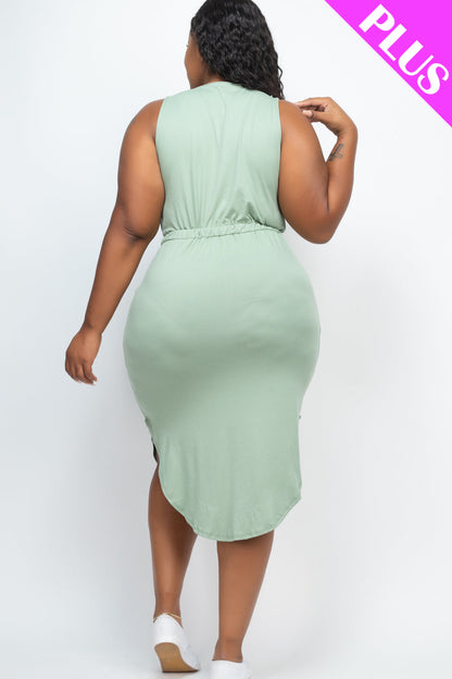 PLUS SIZE DRAWSTRING SLEEVELESS MIDI DRESS (CAPELLA) - Capella Apparel