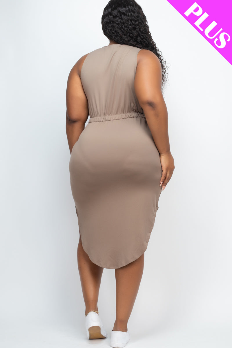 Plus Size Drawstring Sleeveless Midi Dress - Capella Apparel Wholesale