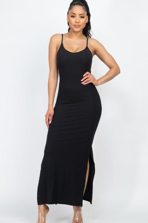 Ribbed Side Slit Long Cami Dress Wholesale Capella Apparel Ribbed Side Slit Long Cami Dress Wholesale Capella Apparel