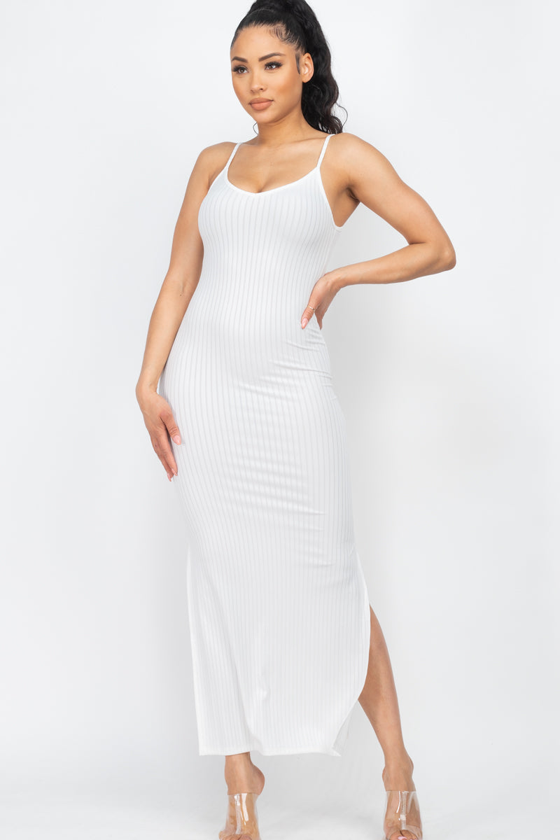 Ribbed Side Slit Long Cami Dress - Wholesale Capella Apparel