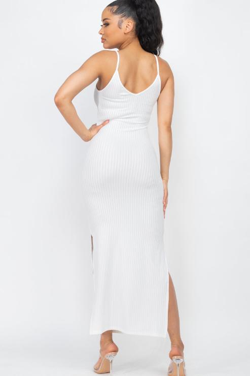white ribbed cami dress Alexis Ribbed Cami Midi Dress - Cream