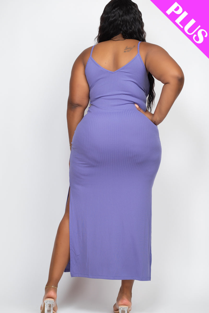 PLUS SIZE Ribbed Side Slit Long Cami Dress (CAPELLA) - Capella Apparel