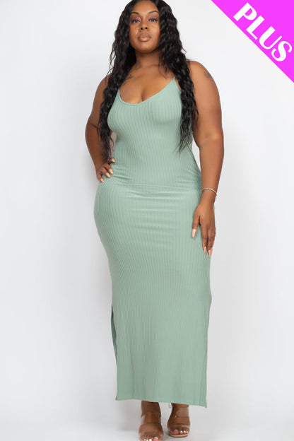 PLUS SIZE Ribbed Side Slit Long Cami Dress (CAPELLA) - Capella Apparel