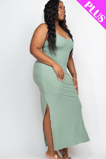 PLUS SIZE Ribbed Side Slit Long Cami Dress (CAPELLA) - Capella Apparel