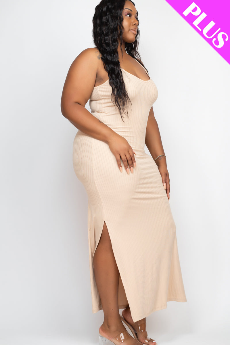 PLUS SIZE Ribbed Side Slit Long Cami Dress (CAPELLA) - Capella Apparel