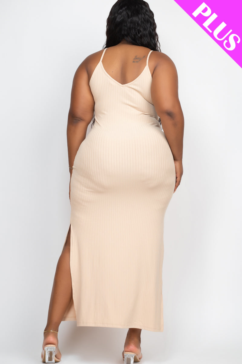 PLUS SIZE Ribbed Side Slit Long Cami Dress (CAPELLA) - Capella Apparel