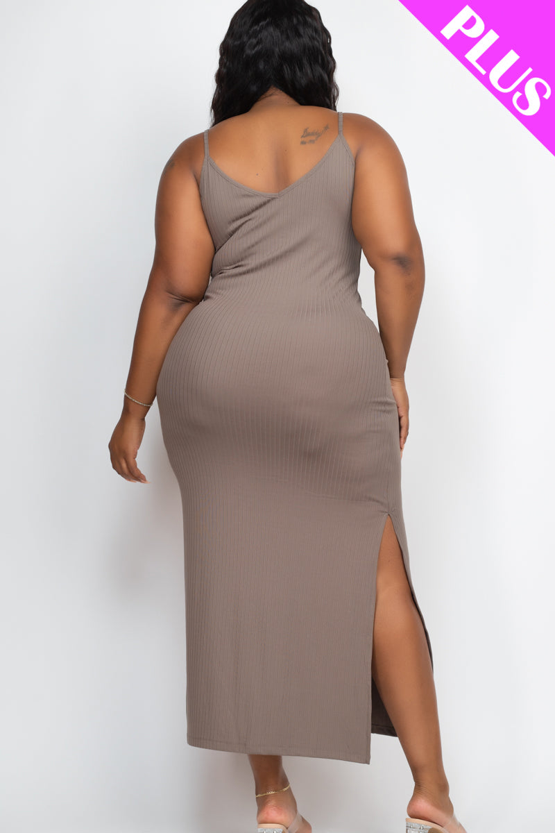 PLUS SIZE Ribbed Side Slit Long Cami Dress (CAPELLA) - Capella Apparel