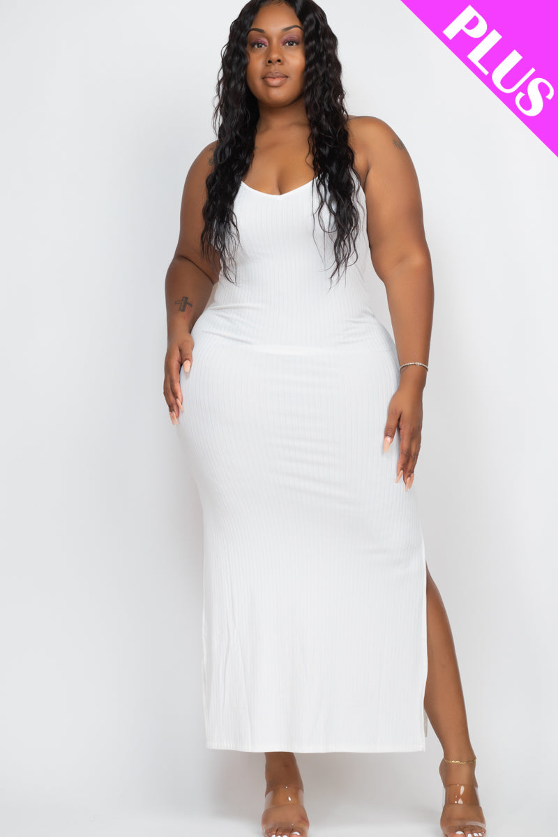 PLUS SIZE Ribbed Side Slit Long Cami Dress (CAPELLA) - Capella Apparel