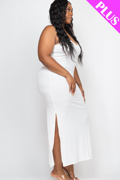 PLUS SIZE Ribbed Side Slit Long Cami Dress (CAPELLA) - Capella Apparel