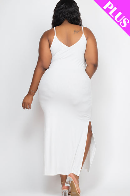 Plus Size Ribbed Side Slit Long Cami Maxi Dress - Capella Apparel Wholesale