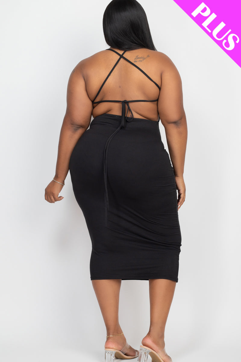 Plus Size Open Back Crisscross Maxi Dress - Capella Apparel