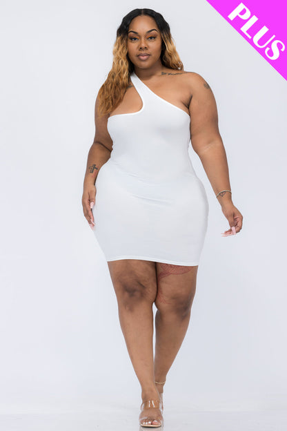 Plus Size One Shoulder Bodycon Mini Dress (CAPELLA) - Capella Apparel