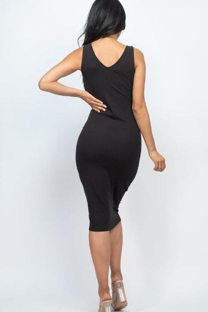 Ribbed Back Slit Bodycon Midi Dress - Wholesale Capella Apparel