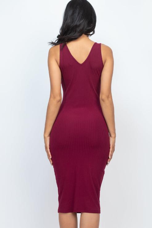 Ribbed Back Slit Bodycon Midi Dress - Wholesale Capella Apparel