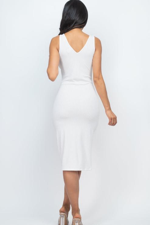 Ribbed Back Slit Bodycon Midi Dress - Wholesale Capella Apparel